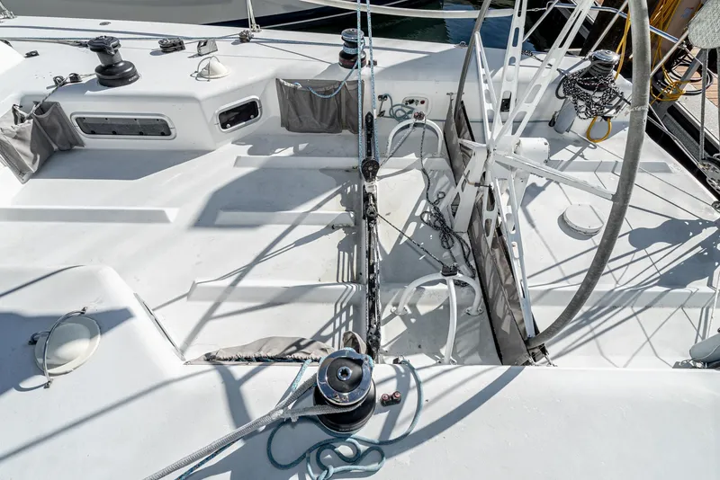 Slide: The Image of Deck of a 1992 Tripp 47 sailboat with winches and rigging. - 14