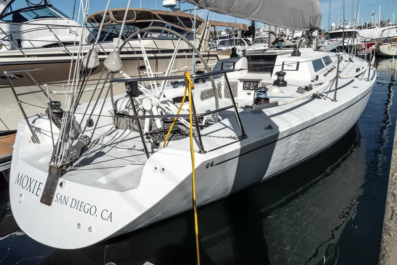 Slide: The Image of Sailboat "Moxie" docked in San Diego, Tripp 47 model, 1992. - 5