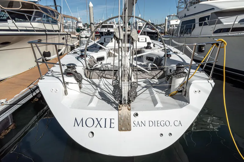 Slide: The Image of Sailboat "Moxie" docked in San Diego marina, Tripp 47 model, 1992. - 7