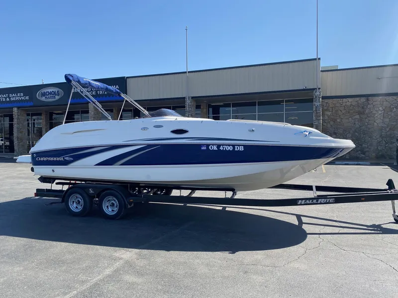 Slide: The Image of 2007 Chaparral Sunesta 252 boat on trailer, parked outdoors. - 10