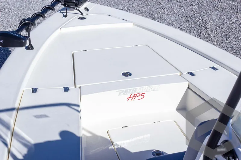 Slide: The Image of 2025 Pathfinder 2300 HPS boat deck with storage compartments. - 32