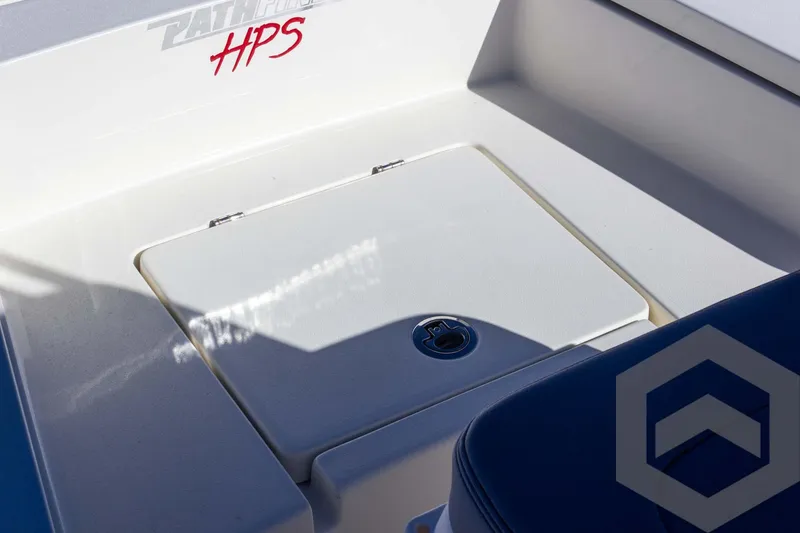 Slide: The Image of 2025 Pathfinder 2300 HPS boat interior with storage compartment and seating. - 39