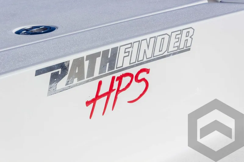 Slide: The Image of 2025 Pathfinder 2300 HPS boat logo on white surface. - 43