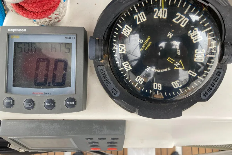 Slide: The Image of Boat navigation instruments on Malo 43, 2001 model, showing compass and digital display. - 58