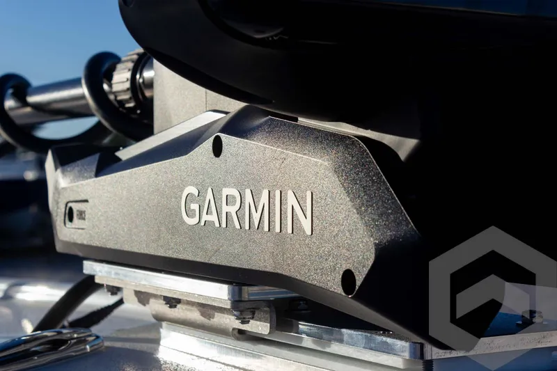 Slide: The Image of Garmin device on 2025 Pathfinder 2500 Hybrid boat, close-up view. - 14