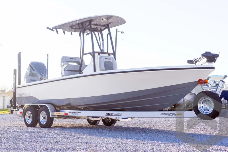 Slide: The Image of 2025 Pathfinder 2500 Hybrid boat on trailer, side view. - 7