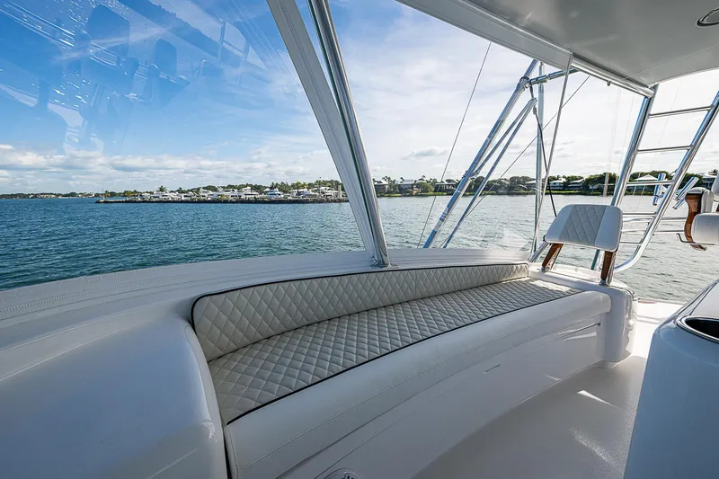 Slide: The Image of Luxurious interior of 2024 Viking 64 Convertible yacht with ocean view. - 20