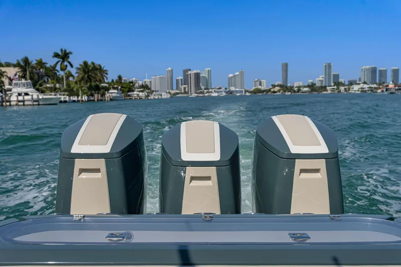 Slide: The Image of 2025 Buddy Davis PININFARINA 47 CC boat engines cruising on a sunny day. - 39