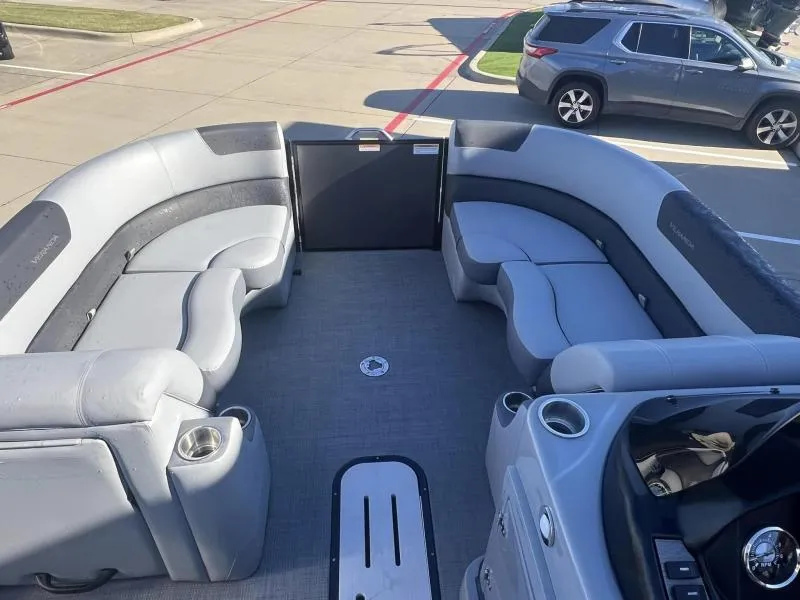 Slide: The Image of 2024 Veranda VR22RC pontoon boat interior with spacious seating and modern design. - 12