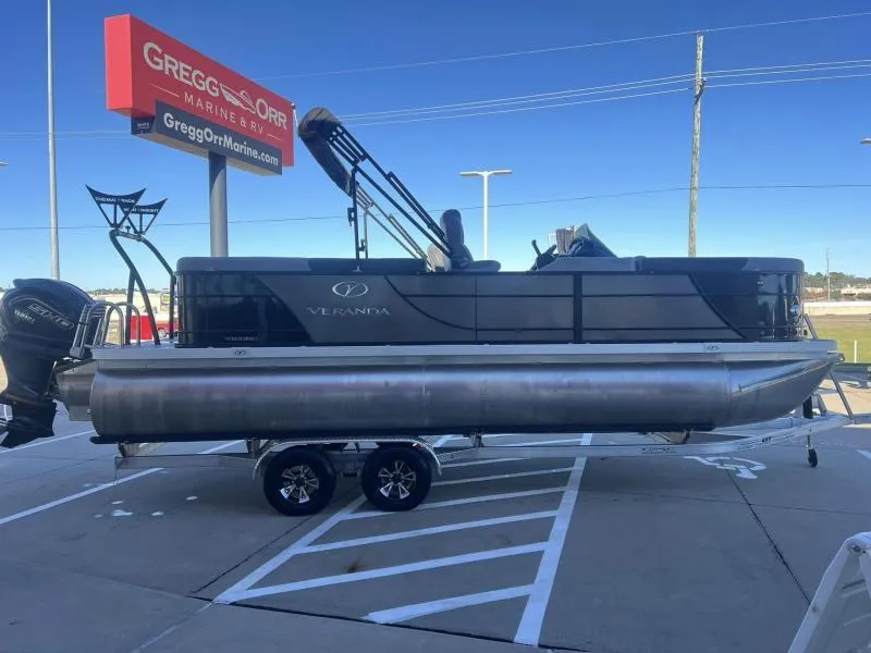 Slide: The Image of 2024 Veranda VR22RC pontoon boat on trailer at Gregor Orr Marine dealership. - 5