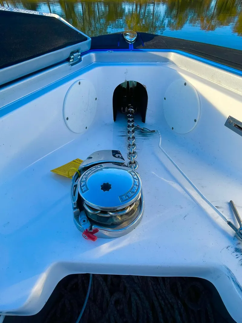 Slide: The Image of Anchor chain and winch on 2020 Statement 350 Open boat deck. - 20