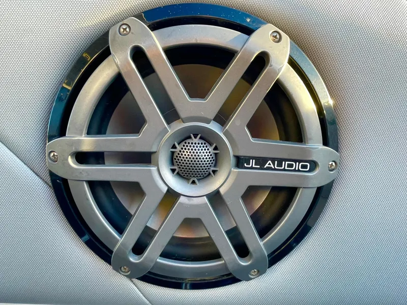 Slide: The Image of JL Audio speaker on a 2020 Statement 350 Open boat. - 28