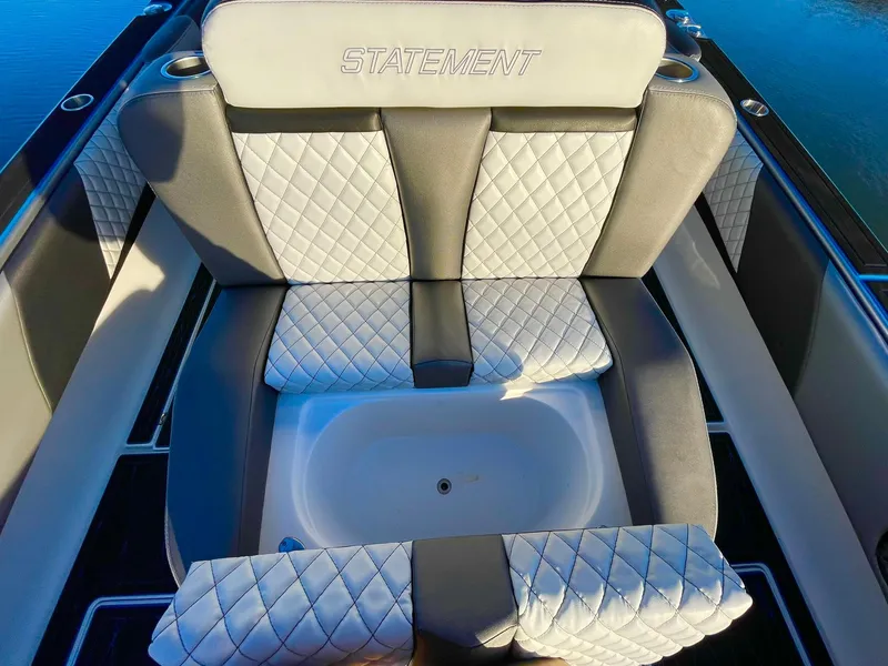 Slide: The Image of Luxurious seating on 2020 Statement 350 Open boat with quilted upholstery. - 29