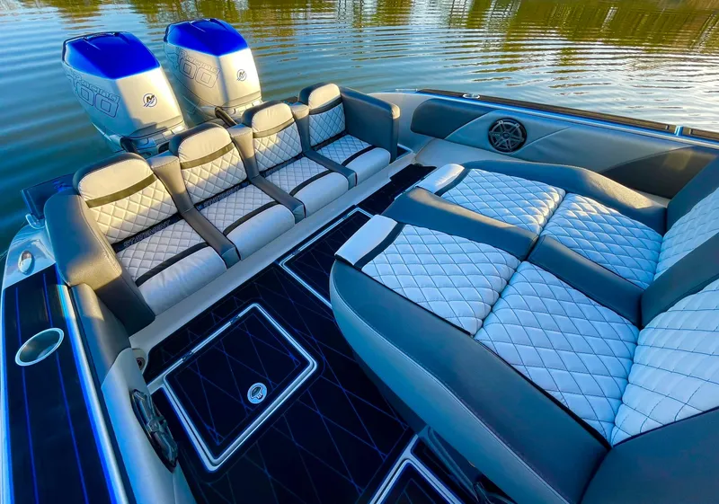 Slide: The Image of Luxurious seating on 2020 Statement 350 Open boat with dual engines. - 34