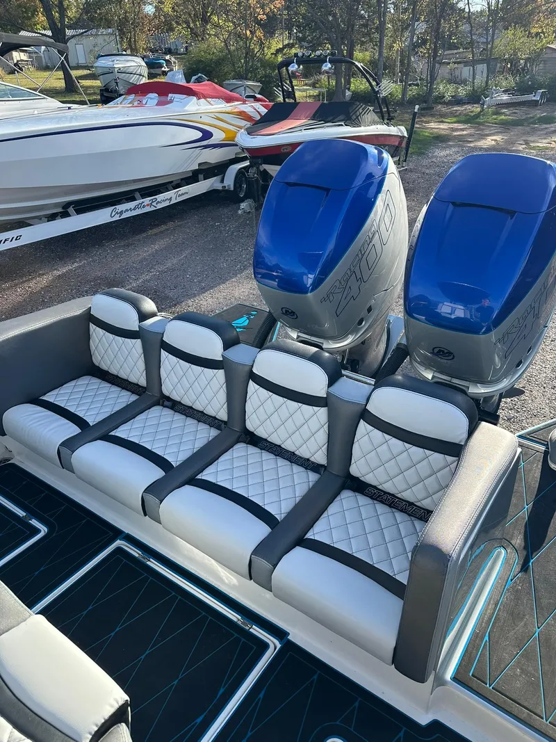 Slide: The Image of Luxury seating on 2020 Statement 350 Open boat with dual engines. - 45