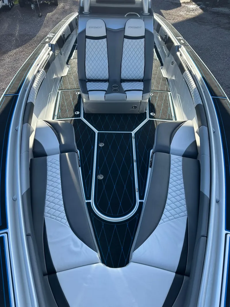 Slide: The Image of 2020 Statement 350 Open boat interior with sleek seating and modern design. - 49