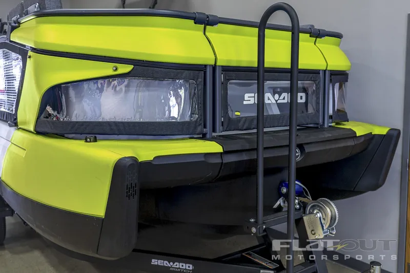Slide: The Image of 2024 Sea-Doo SWITCH CRUISE 18 230HP in vibrant yellow on trailer. - 3
