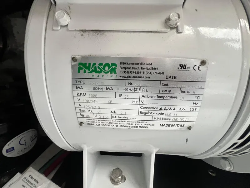 Slide: The Image of Phasor Marine generator label on Ocean 52 Convertible, 2001 model. - 35