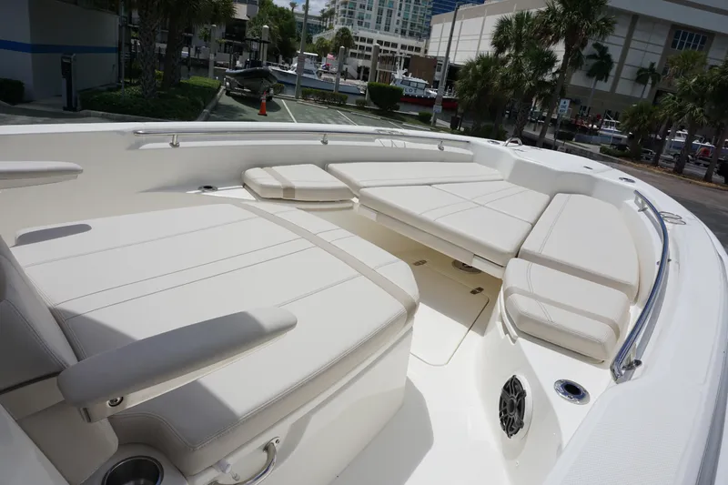 Slide: The Image of 2026 Boston Whaler 280 Dauntless boat interior with spacious seating and modern design. - 27