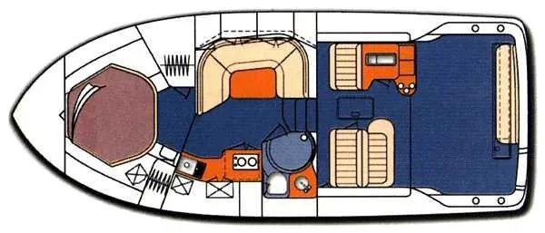Slide: The Image of Floor plan of a 2000 Sea Ray 370 Express Cruiser boat. - 26
