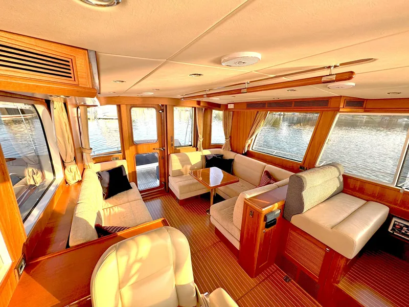 Slide: The Image of Luxurious interior of 2014 Grand Banks 46 Eastbay FB yacht with elegant wood finishes. - 30