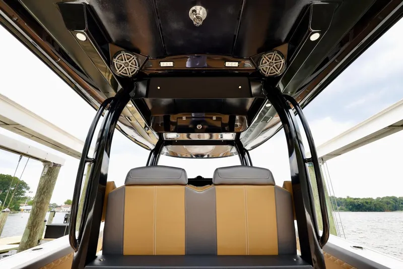 Slide: The Image of Interior view of 2020 Fountain 39 NX boat with stylish seating and modern design. - 8