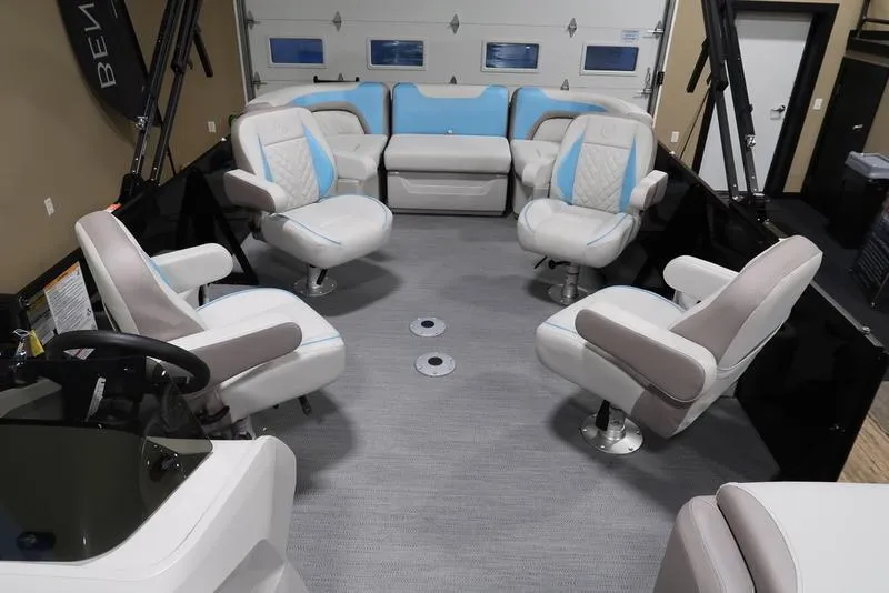 Slide: The Image of Interior of 2025 Sweetwater SW 2286 QS pontoon boat with plush seating and modern design. - 29