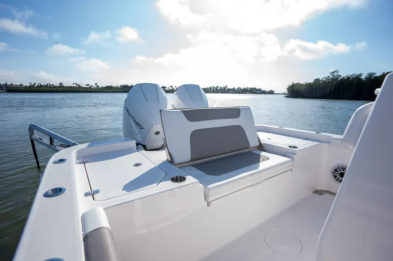 Slide: The Image of 2025 Caymas 291 boat on water, featuring sleek design and powerful engines. - 11