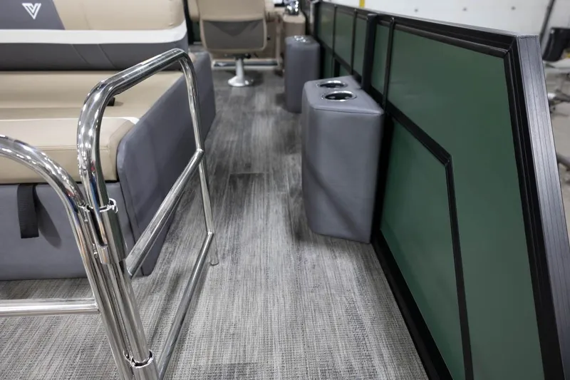 Slide: The Image of Interior of 2025 Viaggio X22S boat with modern seating and flooring. - 13