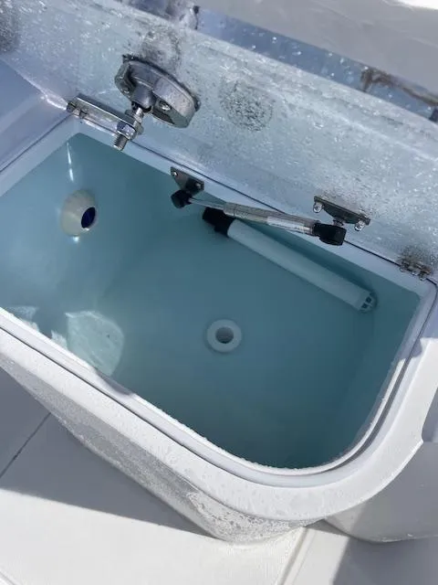 Slide: The Image of 2019 Buddy Davis CC boat livewell with open lid and clean interior. - 6