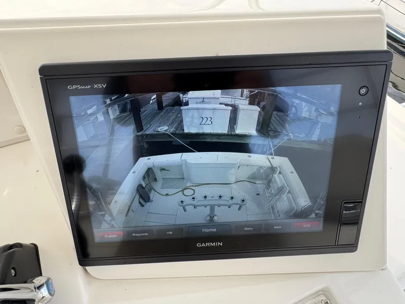 Slide: The Image of Garmin GPS screen on 1999 Cabo 45 Express boat, displaying rear view. - 30