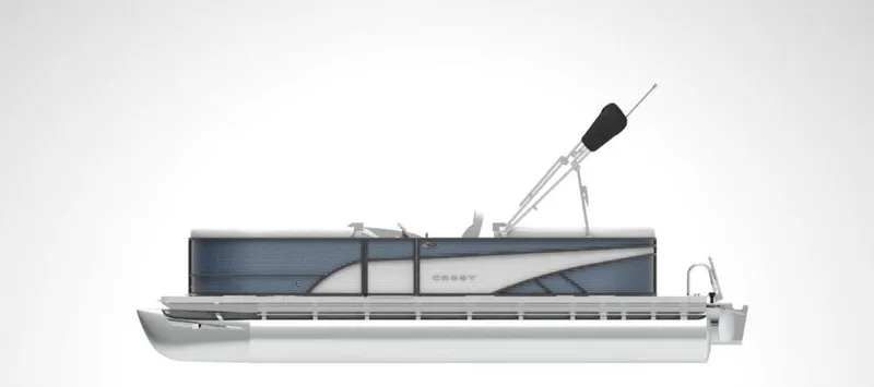 Slide: The Image of 2025 Crest Classic 220 SLC 3 Toon pontoon boat, side view, sleek design. - 14