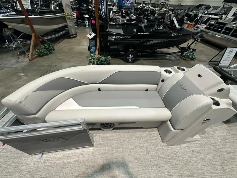 Slide: The Image of 2025 Avalon 2185 Venture CR boat interior with sleek seating and modern design. - 4