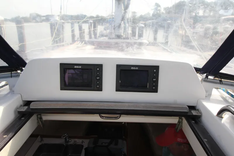 Slide: The Image of Nautor Swan 44MKII yacht cockpit with dual B&G navigation displays, 2001 model. - 23