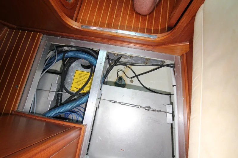 Slide: The Image of Nautor Swan 44MKII 2001 yacht interior showing underfloor storage and wiring. - 47