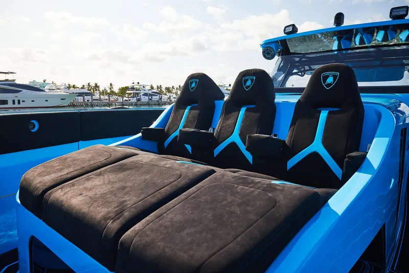 Slide: The Image of Luxurious seating on 2024 Midnight Express 43' Solstice yacht, featuring sleek design and premium materials. - 14