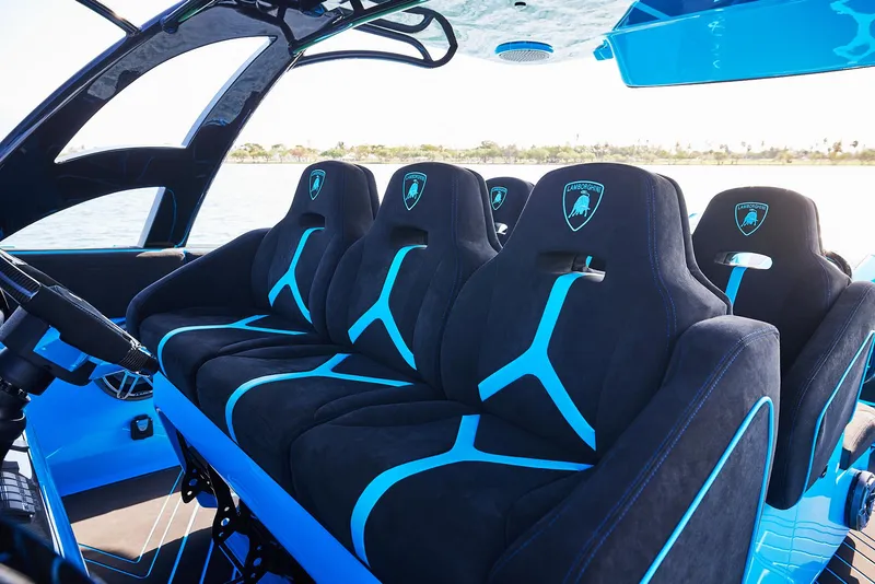 Slide: The Image of Luxurious interior of 2024 Midnight Express 43' Solstice boat with stylish seating. - 20