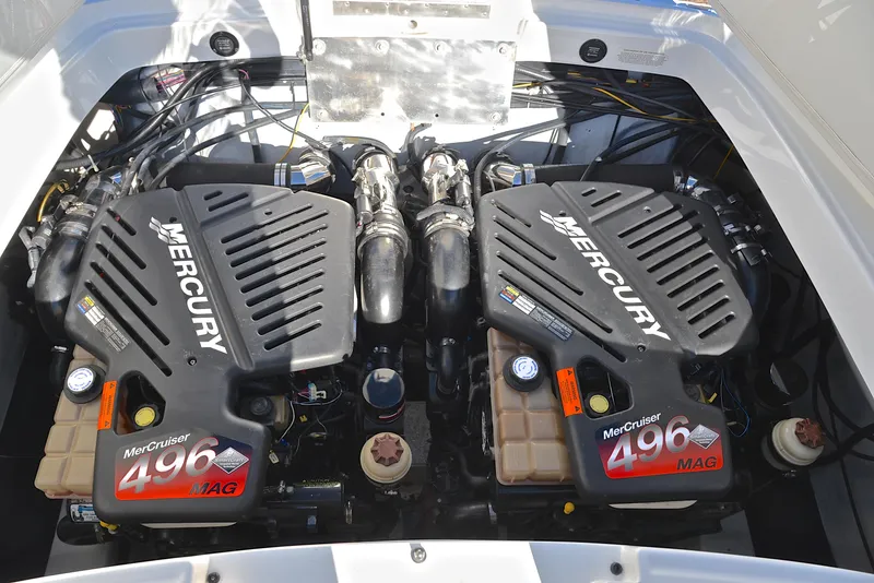 Slide: The Image of Twin Mercury MerCruiser 496 MAG engines in a 2005 Cobalt 343 boat. - 37