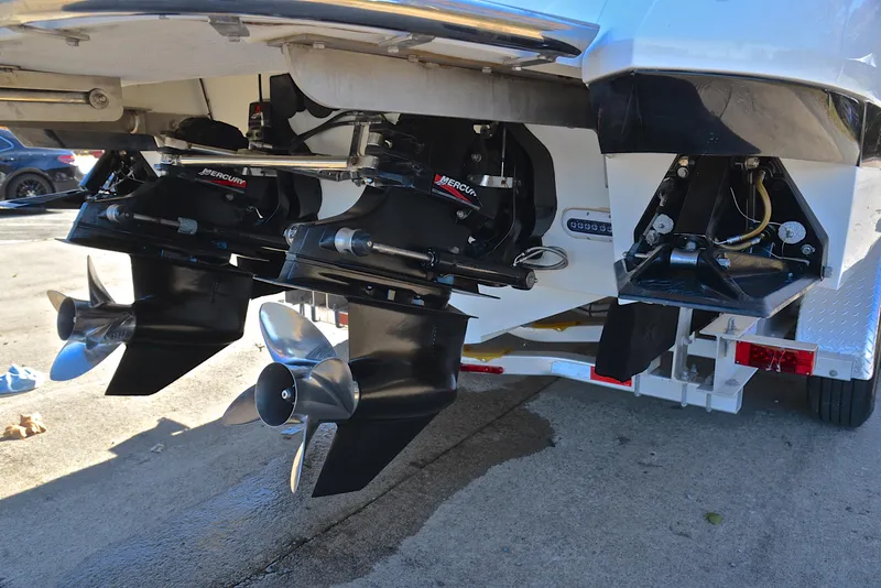 Slide: The Image of 2005 Cobalt 343 boat with dual propellers and MerCruiser engines on a trailer. - 41