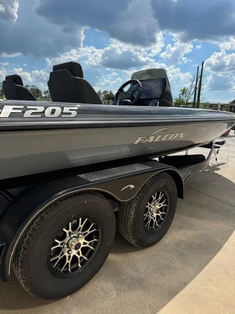 Slide: The Image of 2025 Falcon F205 boat on trailer under cloudy sky. - 4