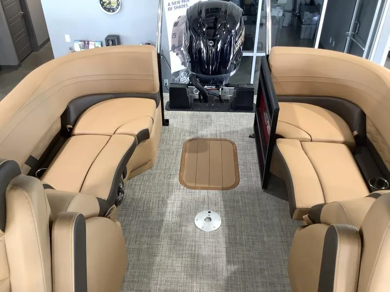 Slide: The Image of Luxurious interior of 2025 G3 Fusion 322RC boat with tan seating and modern design. - 9
