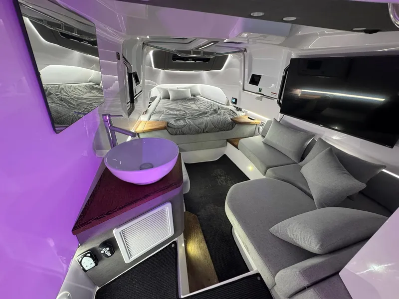 Slide: The Image of Luxurious interior of 2021 Axopar 37ST boat with modern amenities and stylish design. - 29