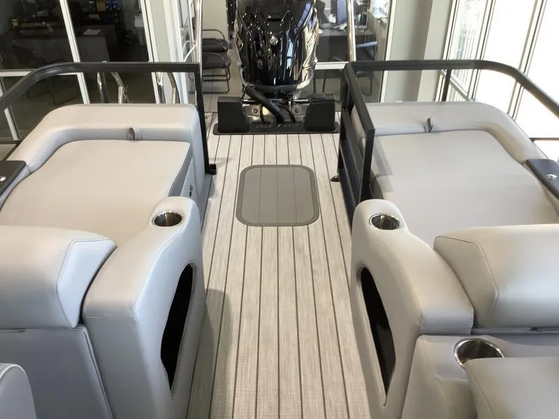 Slide: The Image of Interior of 2025 G3 FUSION 324SS boat with plush seating and modern design. - 11