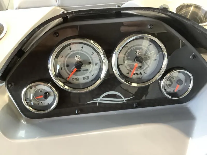 Slide: The Image of Dashboard of 2025 G3 FUSION 324SS boat with speedometer and gauges. - 17