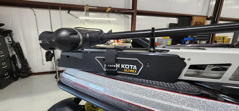 Slide: The Image of 2019 Ranger Z521L with Minn Kota Ultrex trolling motor in a garage setting. - 3