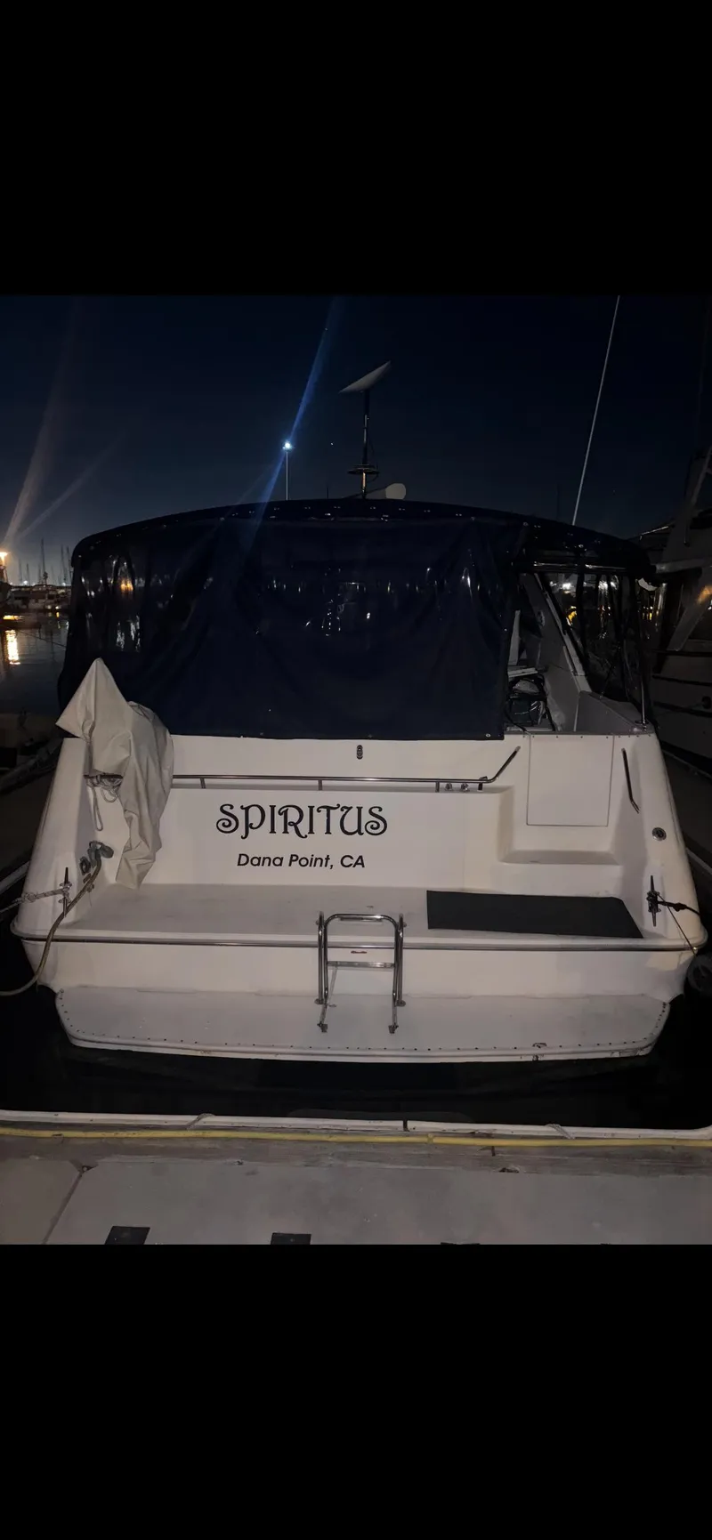 Slide: The Image of 1991 Sea Ray Sun Dancer 480 Express docked at night, Dana Point, CA. - 19