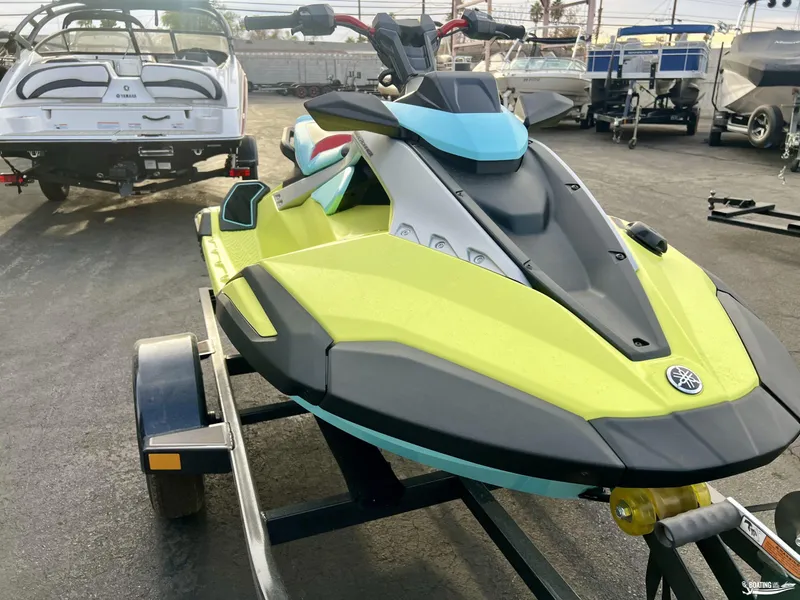 Slide: The Image of 2025 Yamaha WaveRunner Jet Blaster Pro-3 on trailer, vibrant yellow and black design. - 3