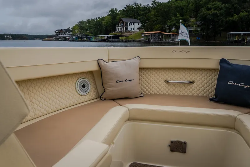 Slide: The Image of Luxurious interior of 2024 Chris-Craft Calypso 32 boat with plush seating and cushions. - 50