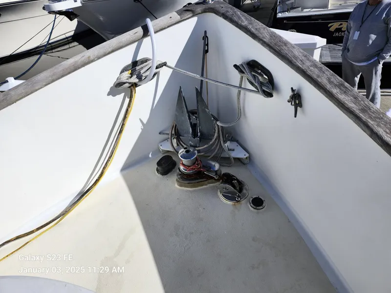 Slide: The Image of Bow of 1988 Lord Nelson Victory 37 yacht with anchor and winch. - 15