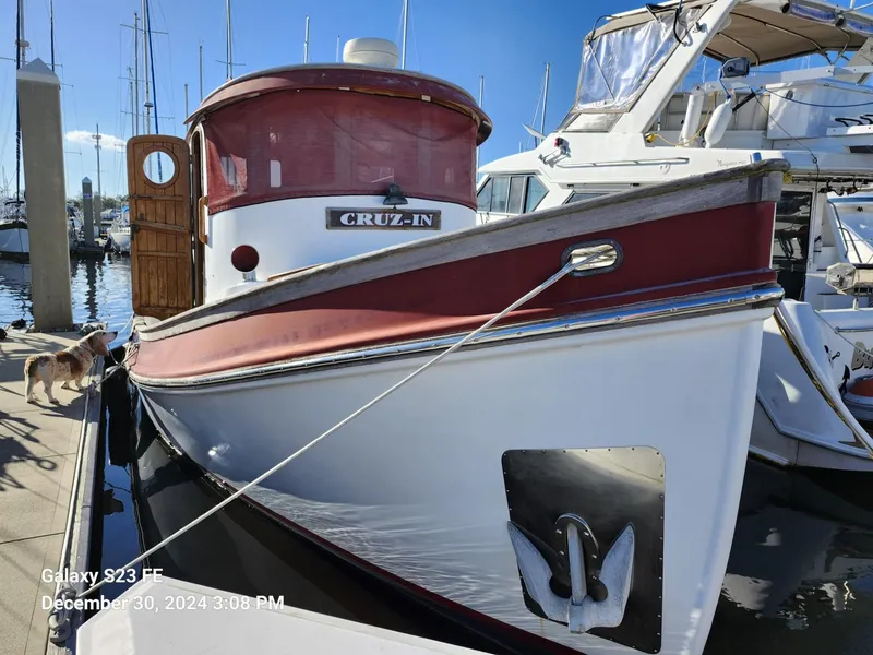 Slide: The Image of Lord Nelson Victory 37 boat docked at marina, 1988 model, sunny day. - 5